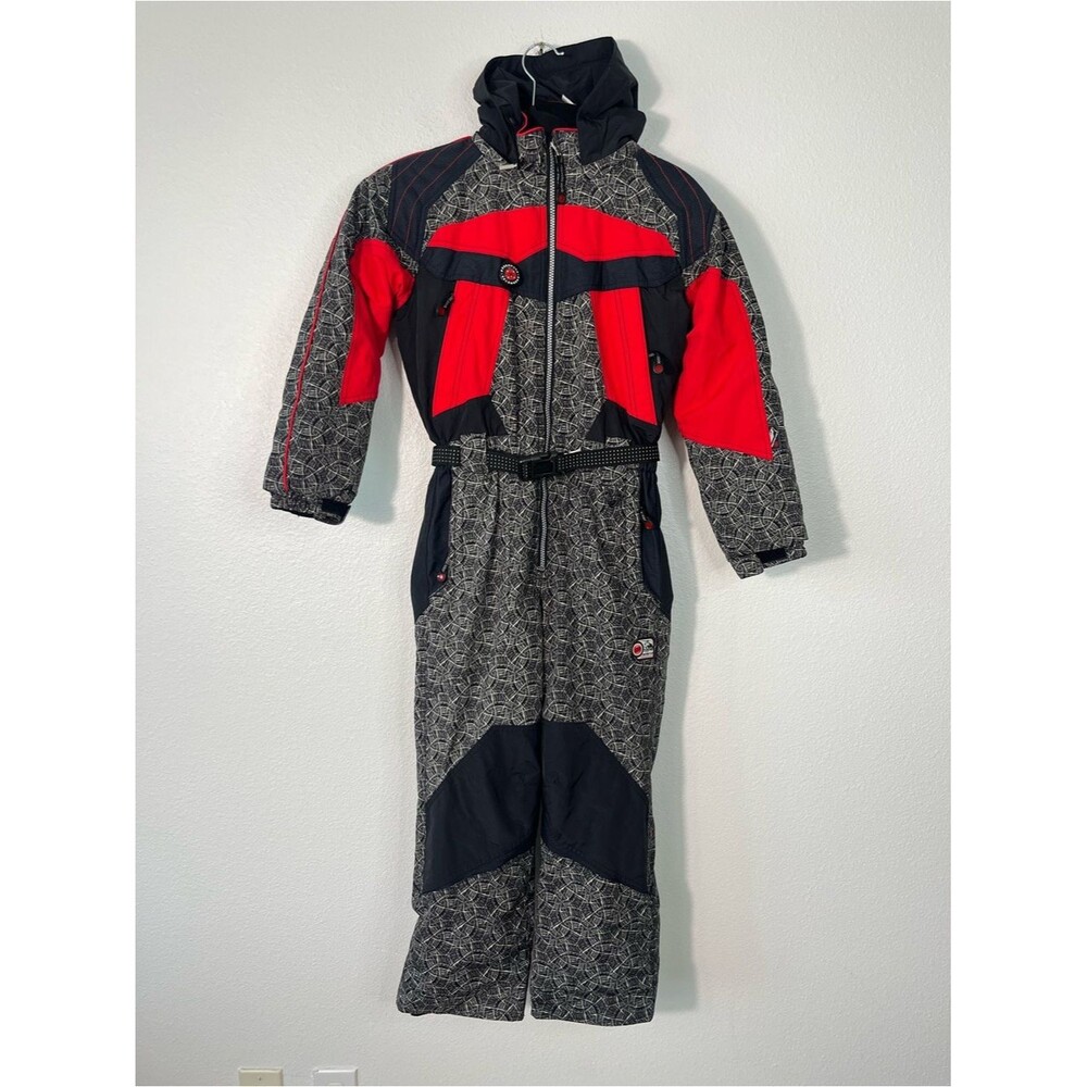 Obermeyer Kids Ski Suit Trax Print Flyer Snow Suit Size 8 Black Red